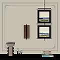 White Wall Interior Decor With Two Framed Landscape Paintings And Copper Sconce 3d model