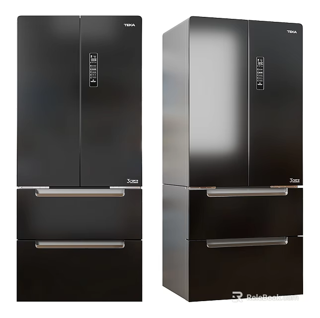 Modern Black Refrigerator Freezer With Double Door And Stainless Steel Handles Design 3d model 
