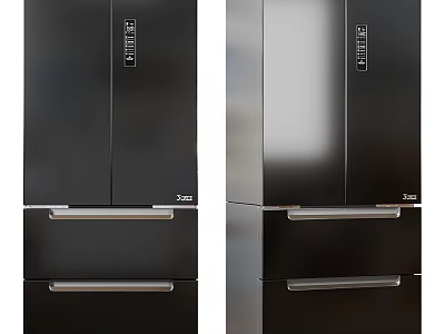 Modern Black Refrigerator Freezer With Double Door And Stainless Steel Handles Design 3d model