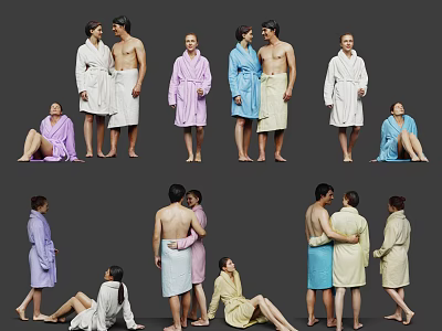 People Displaying Various Colored Bathrobes In Different Poses 3d model
