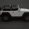 White Convertible Off Road Jeep With Black Roof Rack And Large Tires