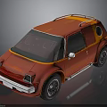 Red and Orange Compact Car with Roof Rack Unique Round Window and Dark Tinted Windows