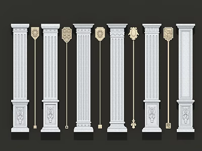 Classical Architectural Columns With Various Decorative Carvings And Ornate Capitals 3d model