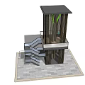 Pedestrian Overpass Structure With Glass Staircase Balcony Railings And Vertical Wooden Panels