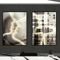 Two Panel Modern Abstract Wall Art With Light Effect Hanging On Gray Wall