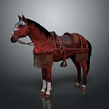 Medieval Rider With Brown Horse In Ornate Tack Saddle Bridle And White Legs