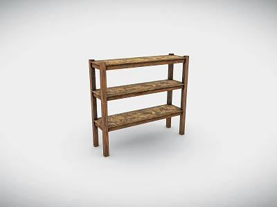 Three Tier Wooden Shelving Unit With Natural Wood Finish And Simple Design 3d model