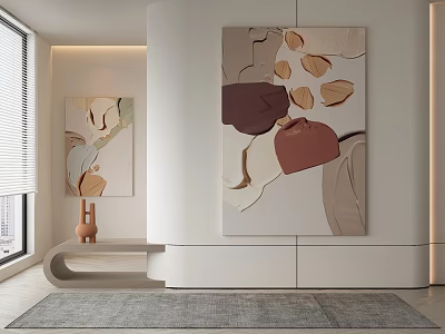 Abstract Paintings In Modern Interior With Earth Tones Shapes And Minimalist Decor 3d model