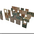 Diverse Textured Scene Components With Brick Wood And Colored Wall Elements