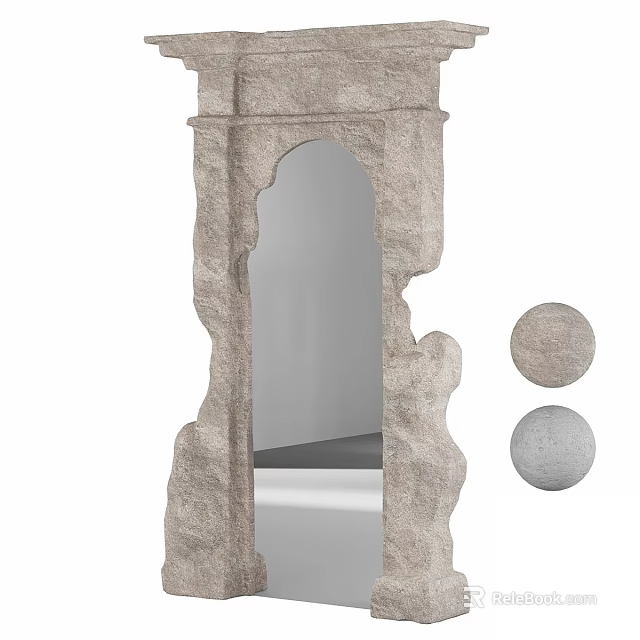 Textured Stone Mirror With Arched Design And Material Swatches 3d model 