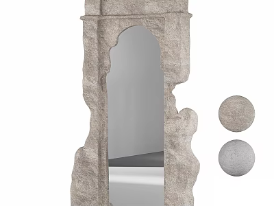 Textured Stone Mirror With Arched Design And Material Swatches 3d model