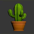 Vibrant Green Cactus Plant in Orange Pot with Soil on Gray Surface