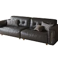 Modern Black Leather Two Seater Sofa With Stitched Design Plaid And Solid Cushions Wooden Legs