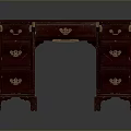 Chinese Style Dark Red Wooden Desk With Green Tabletop And Metal Decorations