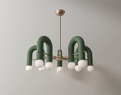 Modern Green Curved Arm Chandelier With White Bulbs And Brass Frame 3d model