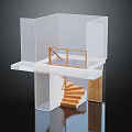 Wooden Spiral Staircase In Architectural Model With Handrail Connecting Indoor Floors