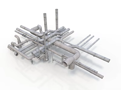 Industrial Equipment Metal Piping System Featuring Multiple Connectors Supports And Industrial Applications 3d model