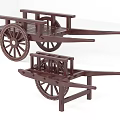 Two Traditional Wooden Handcart Models With Spoked Wheels And Brown Frame