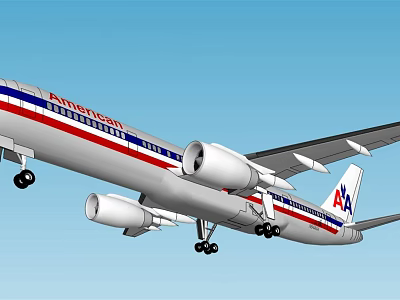 American Airlines Passenger Plane With AA Logo And Red White Blue Stripes In Flight 3d model