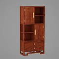 Traditional Wooden Decorative Cabinet With Open Shelves Drawers And Golden Handles