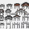 Traditional Chinese Memorial Archways Featuring Various Classical Architectural Designs 3d model