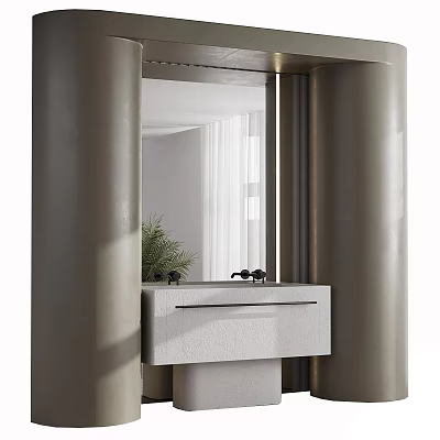 Modern Minimalist Bathroom Washbasin With White Marble Countertop Ceramic Sink Chrome Faucet And Mirror 3d model