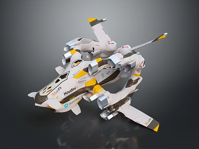 Futuristic Hyperion Spaceship With White Yellow Gray Color And Thrusters For Space Exploration 3d model