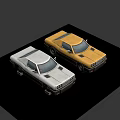 Two Vintage White And Yellow Coupe Cars With Retro Design And Classic Style