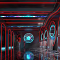 Futuristic Bar Interior With High Tech Neon Red Blue Lights 3d model