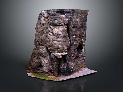 Natural Wood Stone Structure Showcasing Rough Texture And Green Moss Base Design 3d model