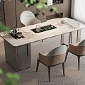 Modern Tea Table And Chairs With Marble Top And Tea Set In Interior Design