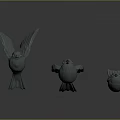 Gray Bird Sculptures In Various Poses On Smooth Black Surface With Gradient Background 3d model
