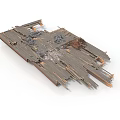 Broken Wooden Structure Debris With Splintered Planks And Loose Chips