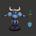Blue Horned Armored Character 3D Model With Outstretched Arms And Shovel
