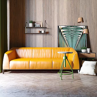 Modern three-seat sofa leather sofa side cabinet decoration 3d model