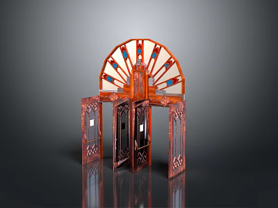 Traditional Chinese Scenic Landscape With Red Wooden Carved Arch And Stained Glass 3d model