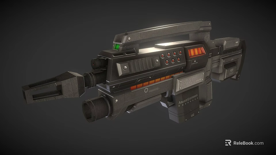 Futuristic Sci Fi Weapon With Metallic Body Green Light And Red Stripes Design 3d model 