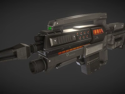 Futuristic Sci Fi Weapon With Metallic Body Green Light And Red Stripes Design 3d model