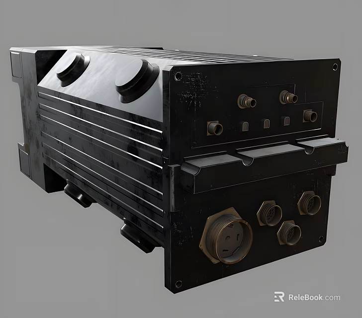 Black Mobile Device Housing With Multiple Interface Ports And Fasteners 3d model 