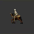 Silver Armor Knight Riding Brown Horse With Yellow Decorated Saddle Red Cushion Running Pose