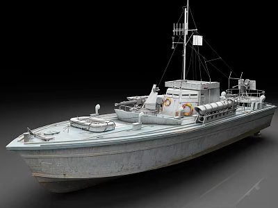 Naval Warship With Gray Hull Deck Equipment Antennas And Life Rings 3d model