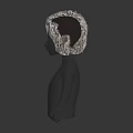 Brown Curly Hair on Black Human Head Model with Realistic Textured Medium Length Design