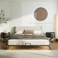 Minimalist Modern Bedroom Interior Design With Comfortable Bed Round Decorative Art And Floor Lamp