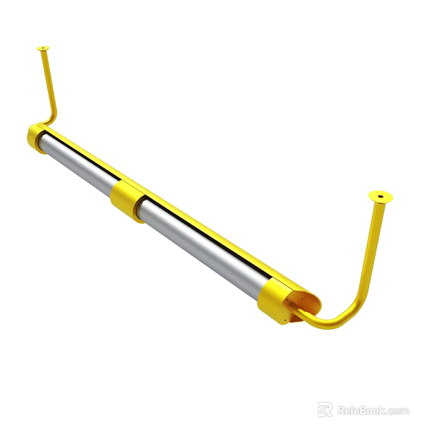 Yellow Metal Bar With Silver Cylinder And Hanging Hooks Design 3d model 