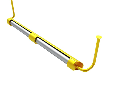 Yellow Metal Bar With Silver Cylinder And Hanging Hooks Design 3d model