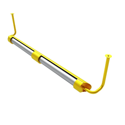 Yellow Metal Bar With Silver Cylinder And Hanging Hooks Design 3d model