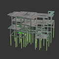 Modern Metal Storage Shelving Unit With Multiple Open Layers And Green Accents
