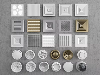 Various Designs And Shapes Of Air Conditioner Vents With Square Round And Grid Patterns 3d model