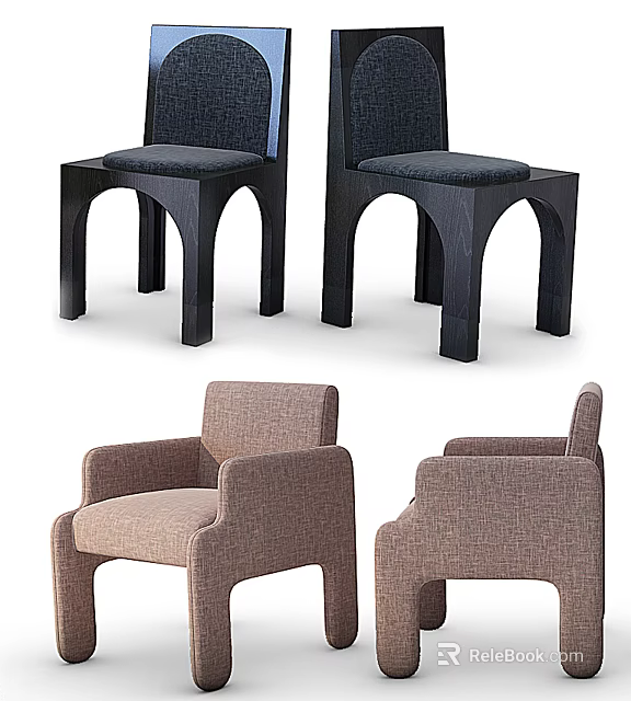 Modern Children's Chairs With Arched Design And Fabric Seats In Black Beige 3d model 