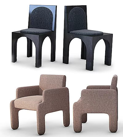 Modern Children's Chairs With Arched Design And Fabric Seats In Black Beige 3d model